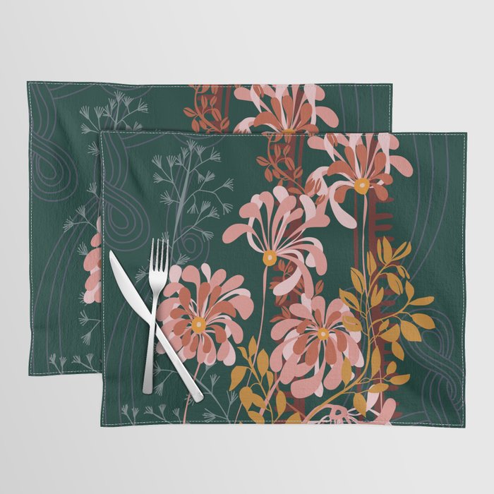 Alfons Mucha would love this flowers - emerald green Placemat Gallery Image 1