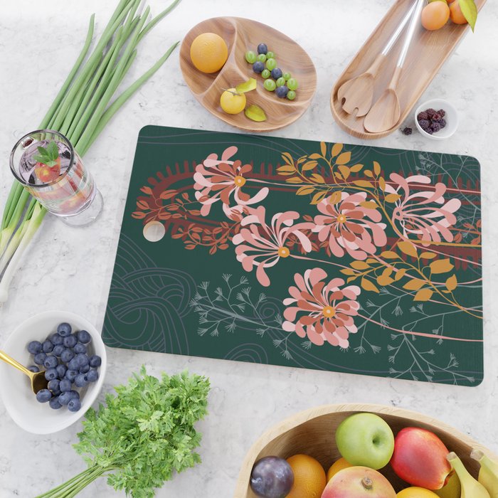 Alfons Mucha would love this flowers - emerald green Cutting Board Gallery Image 2