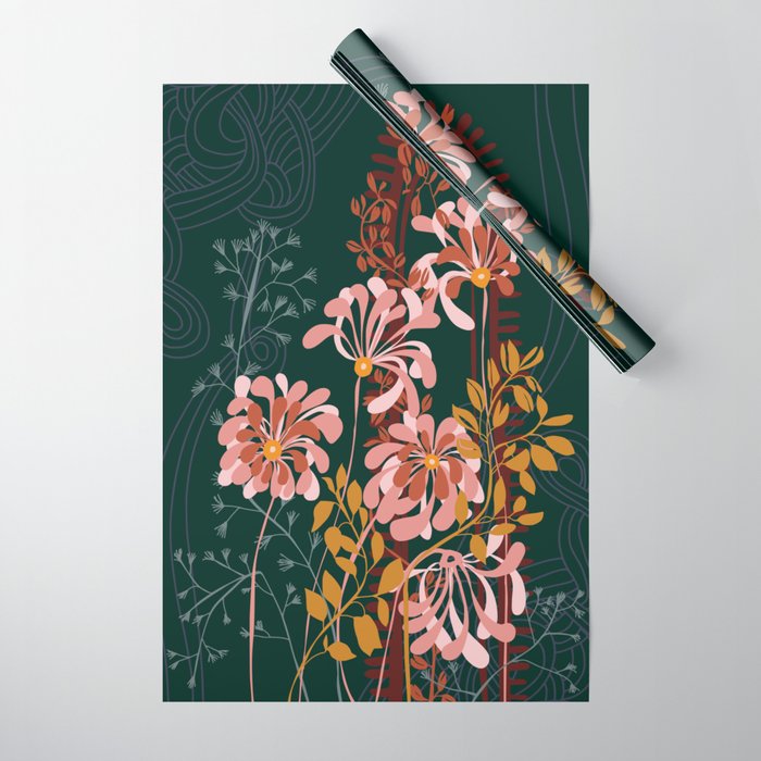 Alfons Mucha would love this flowers - emerald green Wrapping Paper Gallery Image 1