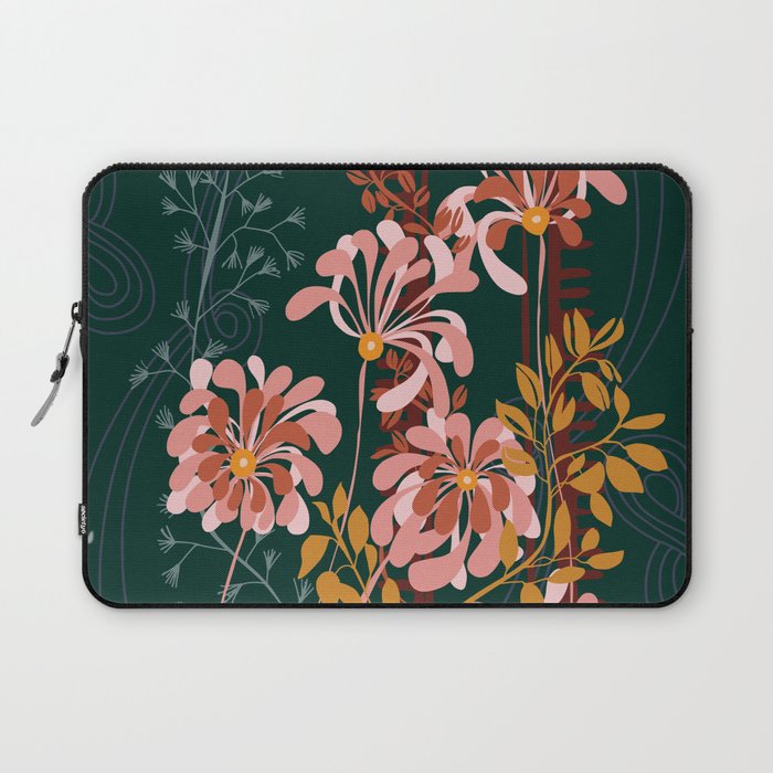 Alfons Mucha would love this flowers - emerald green Laptop Sleeve Gallery Image 1