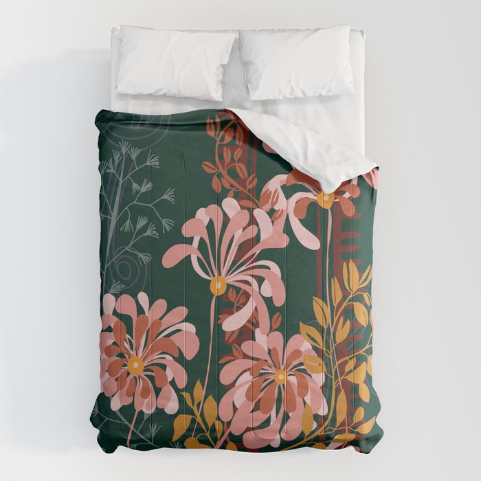 Alfons Mucha would love this flowers - emerald green Comforter Gallery Image 6