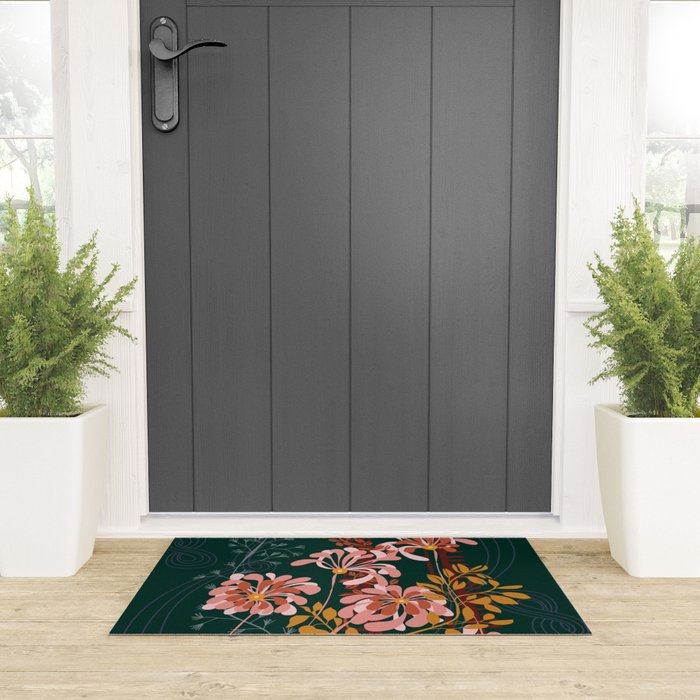 Alfons Mucha would love this flowers - emerald green Welcome Mat Gallery Image 3