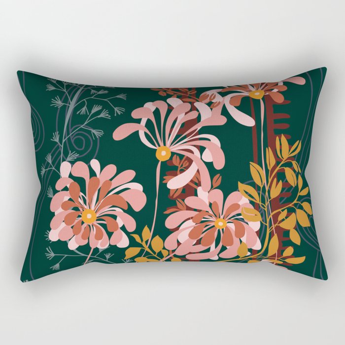 Alfons Mucha would love this flowers - emerald green Rectangular Pillow Gallery Image 1