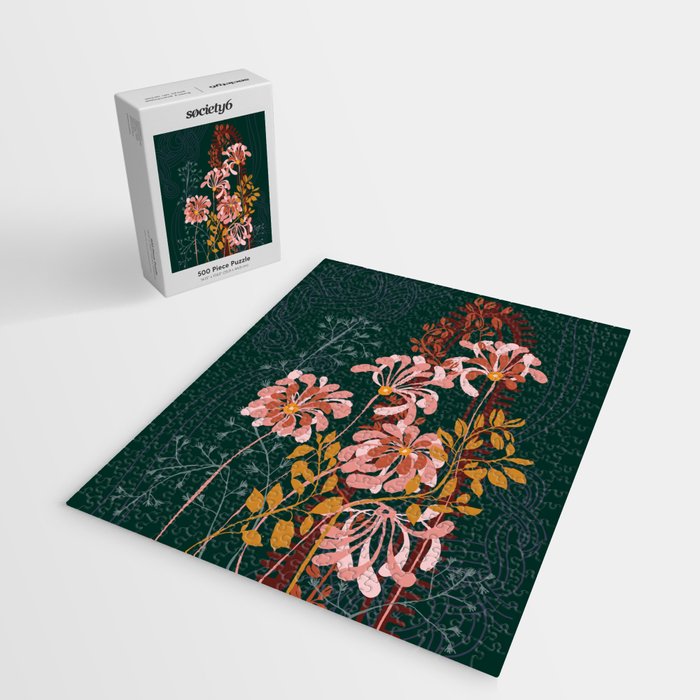 Alfons Mucha would love this flowers - emerald green Jigsaw Puzzle Gallery Image 2