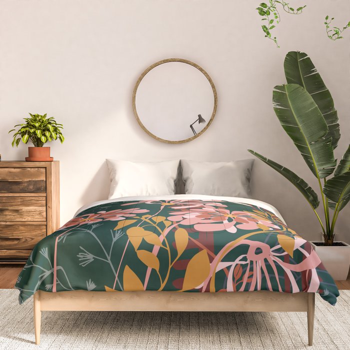 Alfons Mucha would love this flowers - emerald green Comforter Gallery Image 3