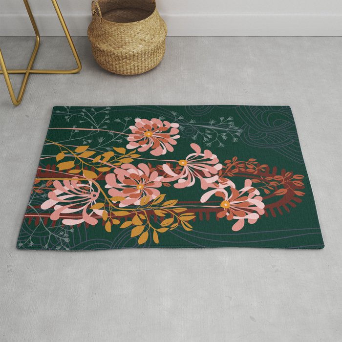 Alfons Mucha would love this flowers - emerald green Rug Gallery Image 1