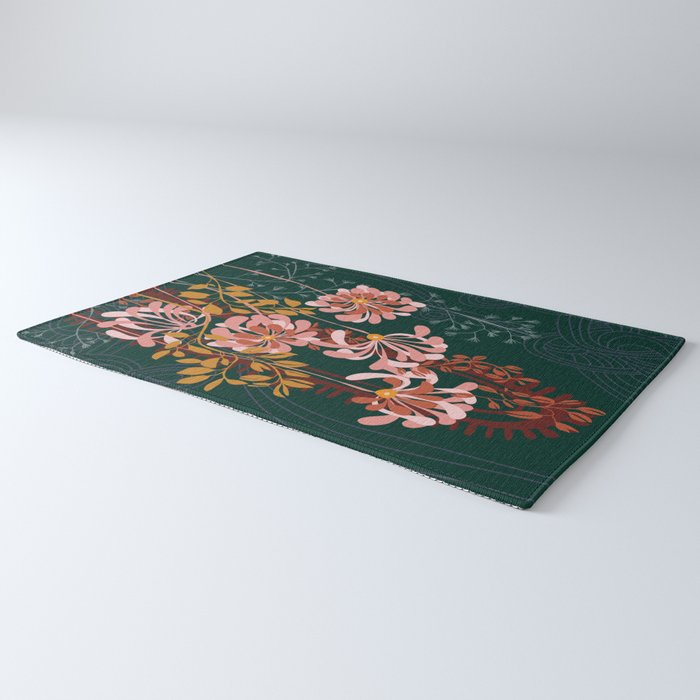 Alfons Mucha would love this flowers - emerald green Rug Gallery Image 3