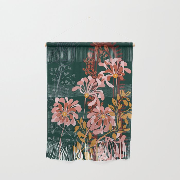 Alfons Mucha would love this flowers - emerald green Wall Hanging Gallery Image 1