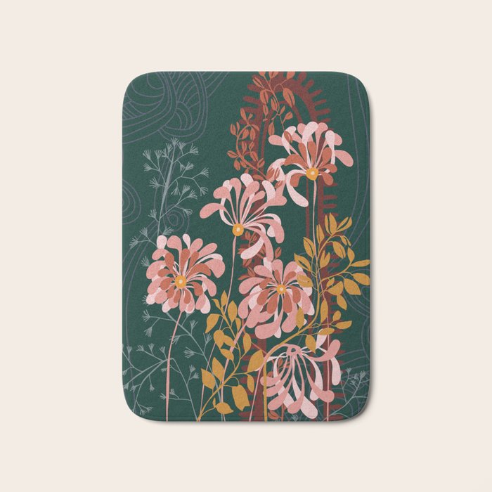 Alfons Mucha would love this flowers - emerald green Bath Mat Gallery Image 1