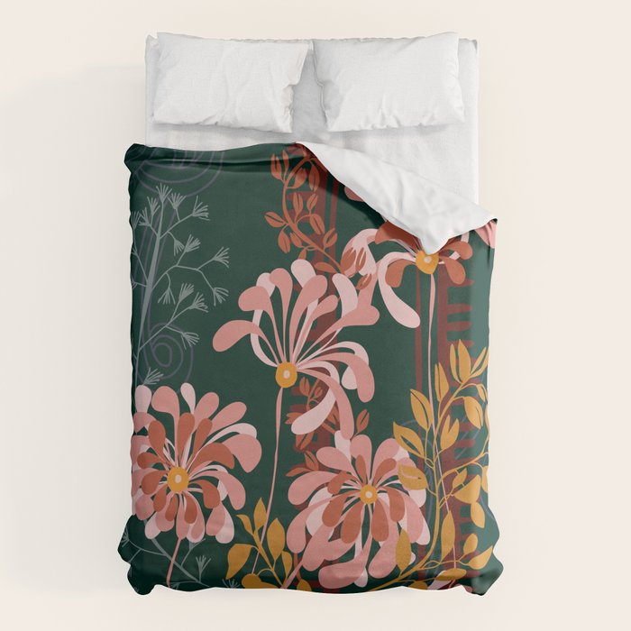 Alfons Mucha would love this flowers - emerald green Duvet Cover Gallery Image 6