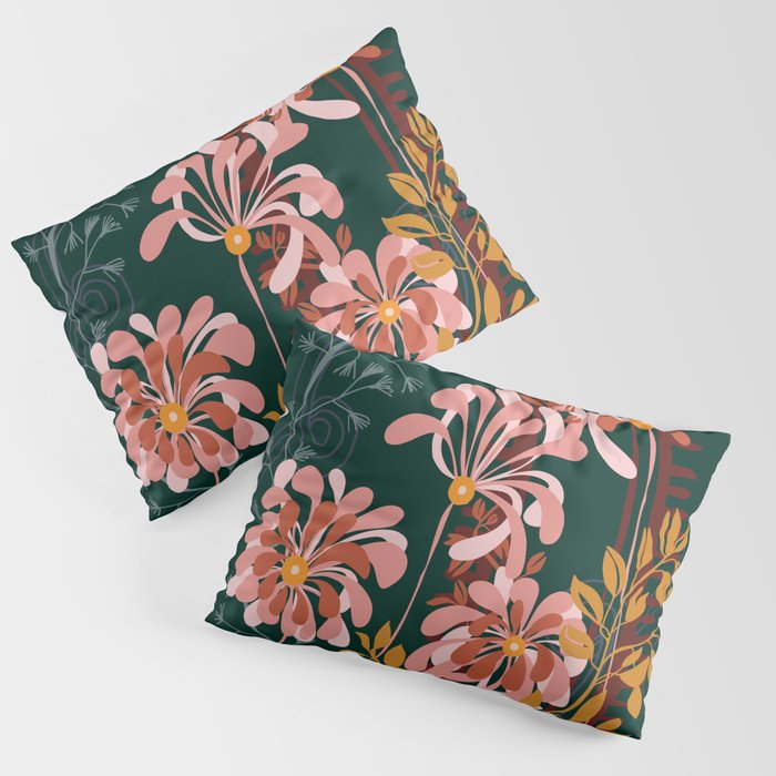 Alfons Mucha would love this flowers - emerald green Pillow Sham Gallery Image 3