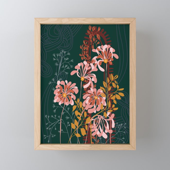 Alfons Mucha would love this flowers - emerald green Mini Art Print Gallery Image 1