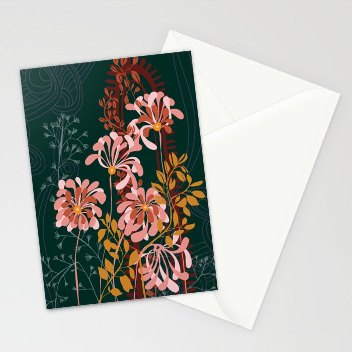 Alfons Mucha would love this flowers - emerald green Stationery Card Gallery Image 2