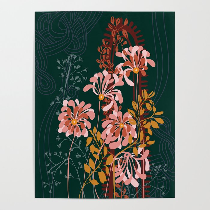 Alfons Mucha would love this flowers - emerald green Poster Gallery Image 4