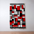 Mid Century Modern Color Blocks in Red, Gray, Black and White Window Curtain Gallery Image 3