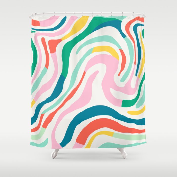 Colorful abstract stripe line art pattern Shower Curtain Gallery Image 1