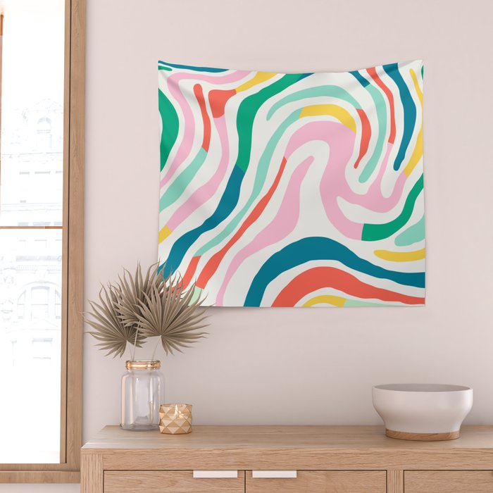 Colorful abstract stripe line art pattern Wall Tapestry Gallery Image 2