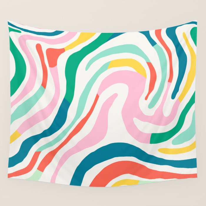 Colorful abstract stripe line art pattern Wall Tapestry Gallery Image 4