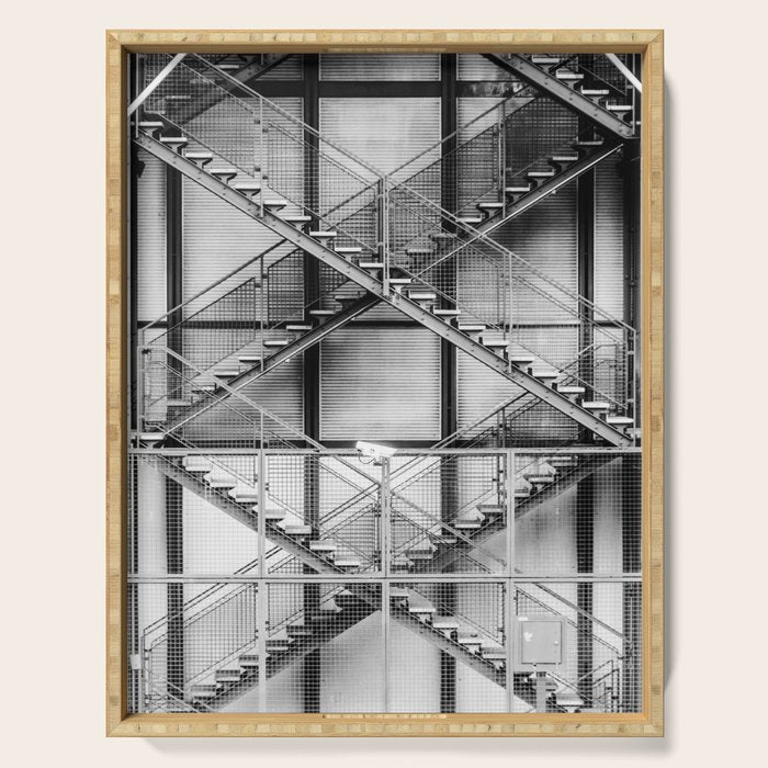 Escape from New York fire escape symmetrical steel staircase architecture black and white photograph Serving Tray Gallery Image 1