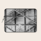 Escape from New York fire escape symmetrical steel staircase architecture black and white photograph Laptop Sleeve Gallery Image 1