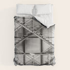 Escape from New York fire escape symmetrical steel staircase architecture black and white photograph Duvet Cover Gallery Image 6