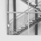 Escape from New York fire escape symmetrical steel staircase architecture black and white photograph Poster Gallery Image 3