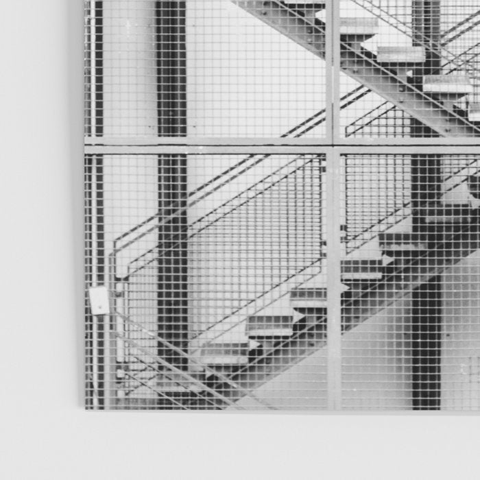 Escape from New York fire escape symmetrical steel staircase architecture black and white photograph Poster Gallery Image 3