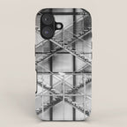 Escape from New York fire escape symmetrical steel staircase architecture black and white photograph iPhone Case Gallery Image 1