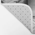 Escape from New York fire escape symmetrical steel staircase architecture black and white photograph Bath Mat Gallery Image 2