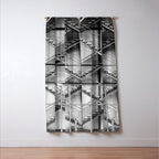 Escape from New York fire escape symmetrical steel staircase architecture black and white photograph Window Curtain Gallery Image 3