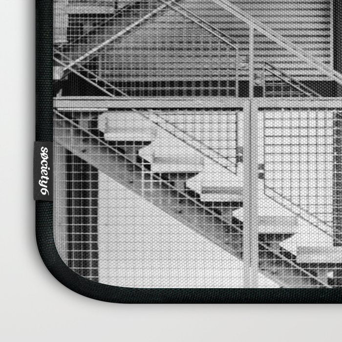 Escape from New York fire escape symmetrical steel staircase architecture black and white photograph Laptop Sleeve Gallery Image 3
