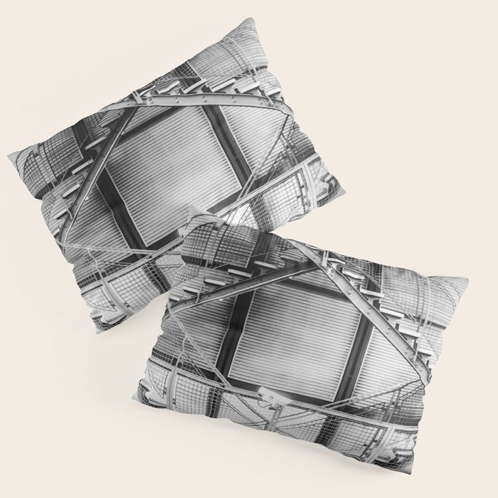 Escape from New York fire escape symmetrical steel staircase architecture black and white photograph Pillow Sham Gallery Image 3