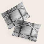 Escape from New York fire escape symmetrical steel staircase architecture black and white photograph Pillow Sham Gallery Image 3