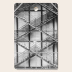 Escape from New York fire escape symmetrical steel staircase architecture black and white photograph Cutting Board Gallery Image 1