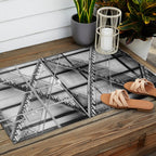 Escape from New York fire escape symmetrical steel staircase architecture black and white photograph Outdoor Rug Gallery Image 2
