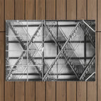 Escape from New York fire escape symmetrical steel staircase architecture black and white photograph Outdoor Rug Gallery Image 1