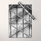 Escape from New York fire escape symmetrical steel staircase architecture black and white photograph Wrapping Paper Gallery Image 1