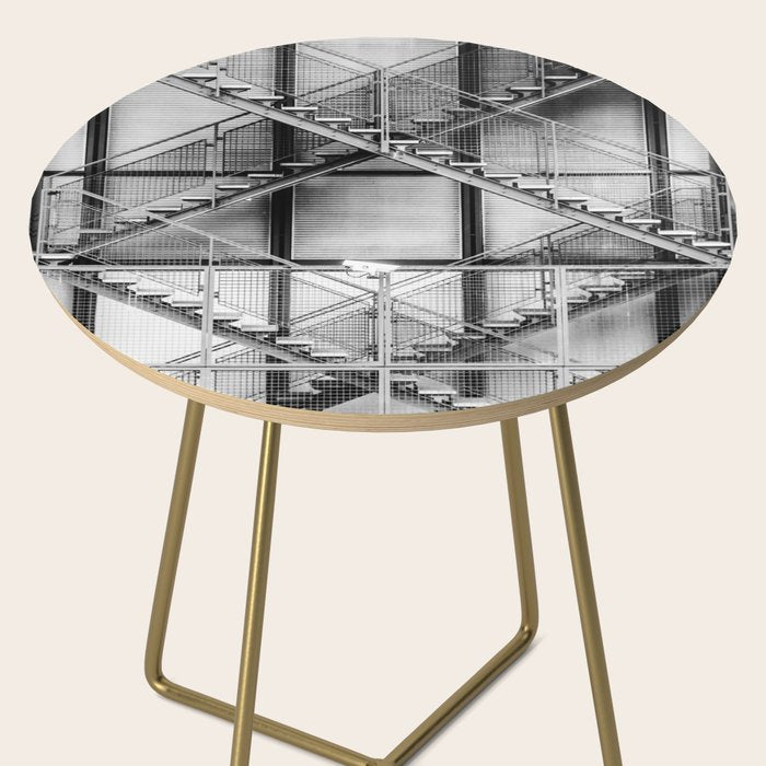 Escape from New York fire escape symmetrical steel staircase architecture black and white photograph Side Table Gallery Image 2