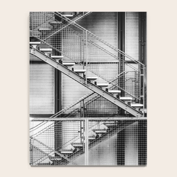 Escape from New York fire escape symmetrical steel staircase architecture black and white photograph Notebook Gallery Image 4