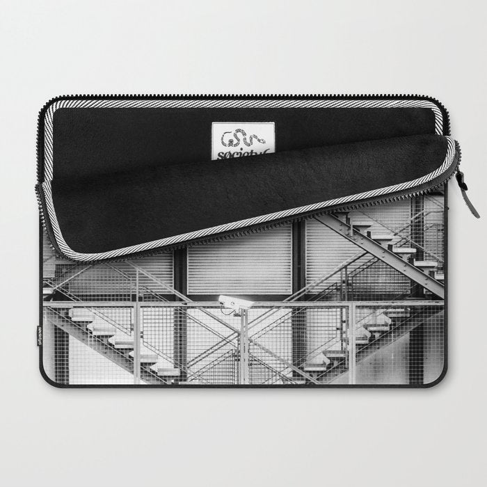Escape from New York fire escape symmetrical steel staircase architecture black and white photograph Laptop Sleeve Gallery Image 2