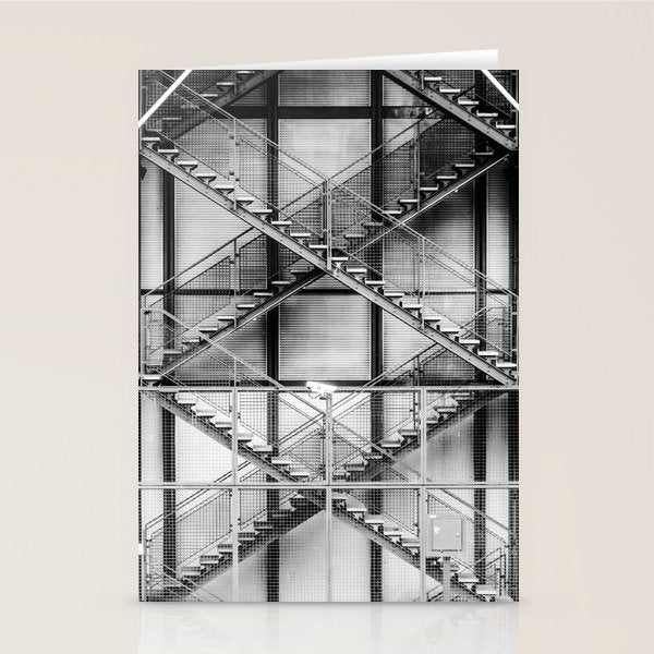 Escape from New York fire escape symmetrical steel staircase architecture black and white photograph Stationery Card Gallery Image 2