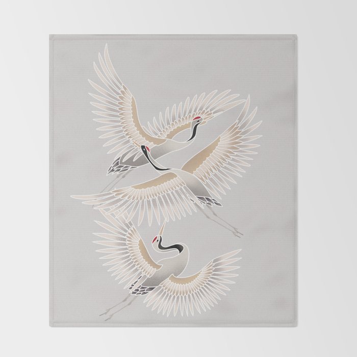 traditional Japanese cranes bright illustration Throw Blanket Gallery Image 2
