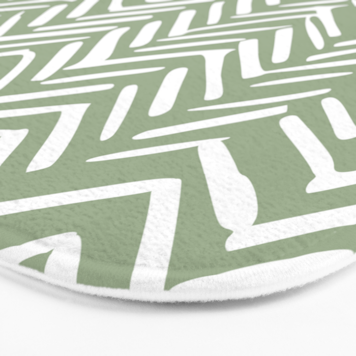 Boho, Abstract, Herringbone Pattern, Sage Green and White Bath Mat Gallery Image 3