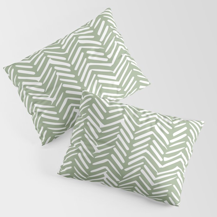 Boho, Abstract, Herringbone Pattern, Sage Green and White Pillow Sham Gallery Image 3