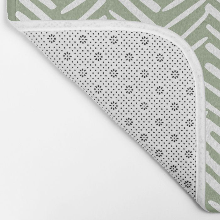 Boho, Abstract, Herringbone Pattern, Sage Green and White Bath Mat Gallery Image 2