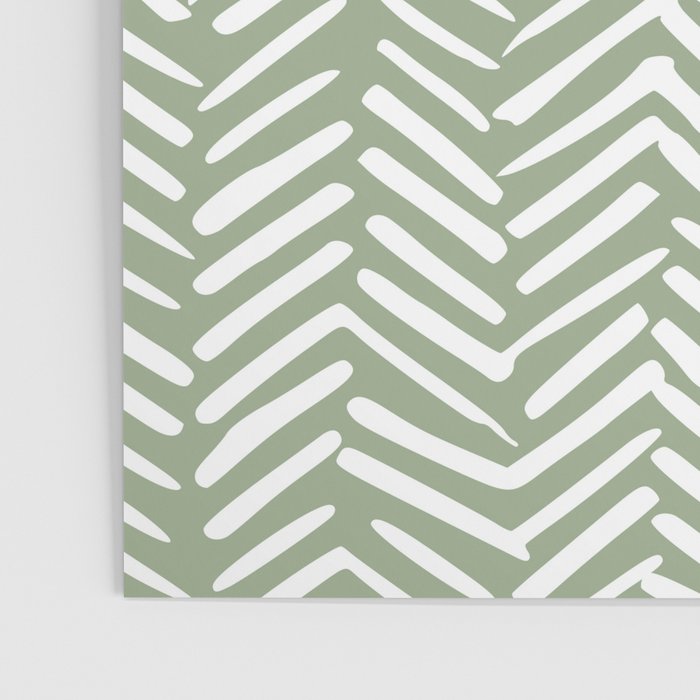Boho, Abstract, Herringbone Pattern, Sage Green and White Poster Gallery Image 3