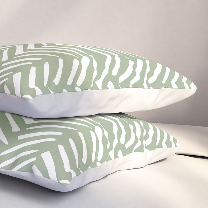 Boho, Abstract, Herringbone Pattern, Sage Green and White Pillow Sham Gallery Image 3