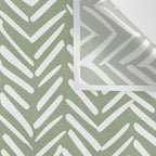 Boho, Abstract, Herringbone Pattern, Sage Green and White Wall Tapestry Gallery Image 3