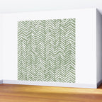 Boho, Abstract, Herringbone Pattern, Sage Green and White Wall Mural Gallery Image 2