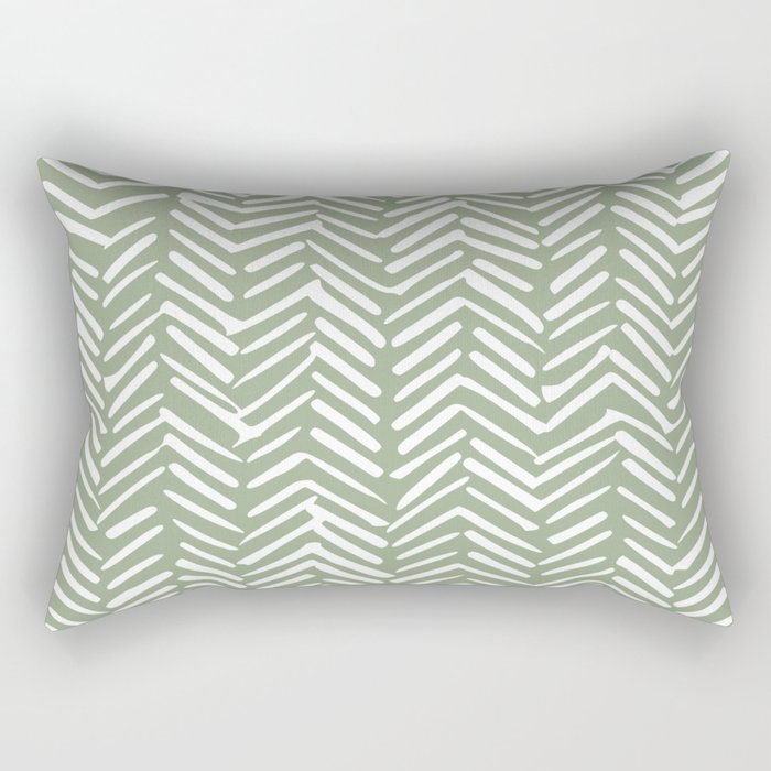 Boho, Abstract, Herringbone Pattern, Sage Green and White Rectangular Pillow Gallery Image 1